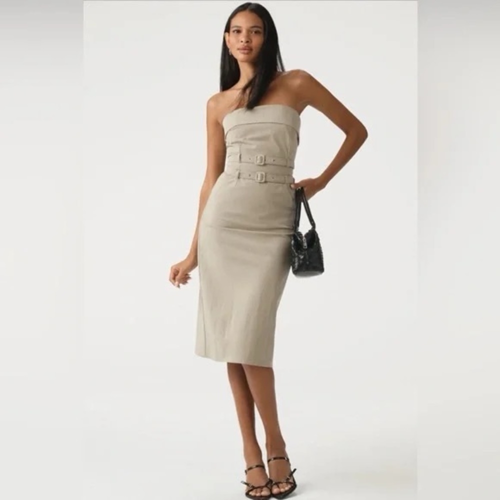 MAUVE STRAPLESS BELTED MIDI- NWT !
